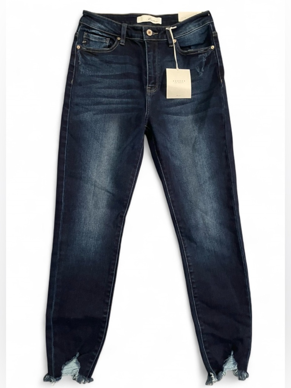 NWT KanCan Dark Wash High Rise Frayed Hem Ankle Skinny Jeans Womens Size 7/27